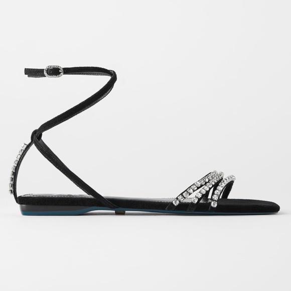 ZARA BLUE COLLECTION LEATHER SUEDE GEM EMBELLISHED FLAT SANDALS - Picture 5 of 7